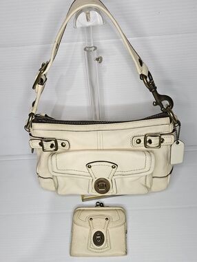 Vintage Coach Legacy 1127 65th Anniversary Cream Leather Shoulder Bag+Wallet Y2k
